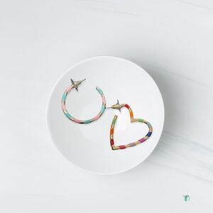 Rainbow Heart + Circle Hoop Mismatched Earring Set
